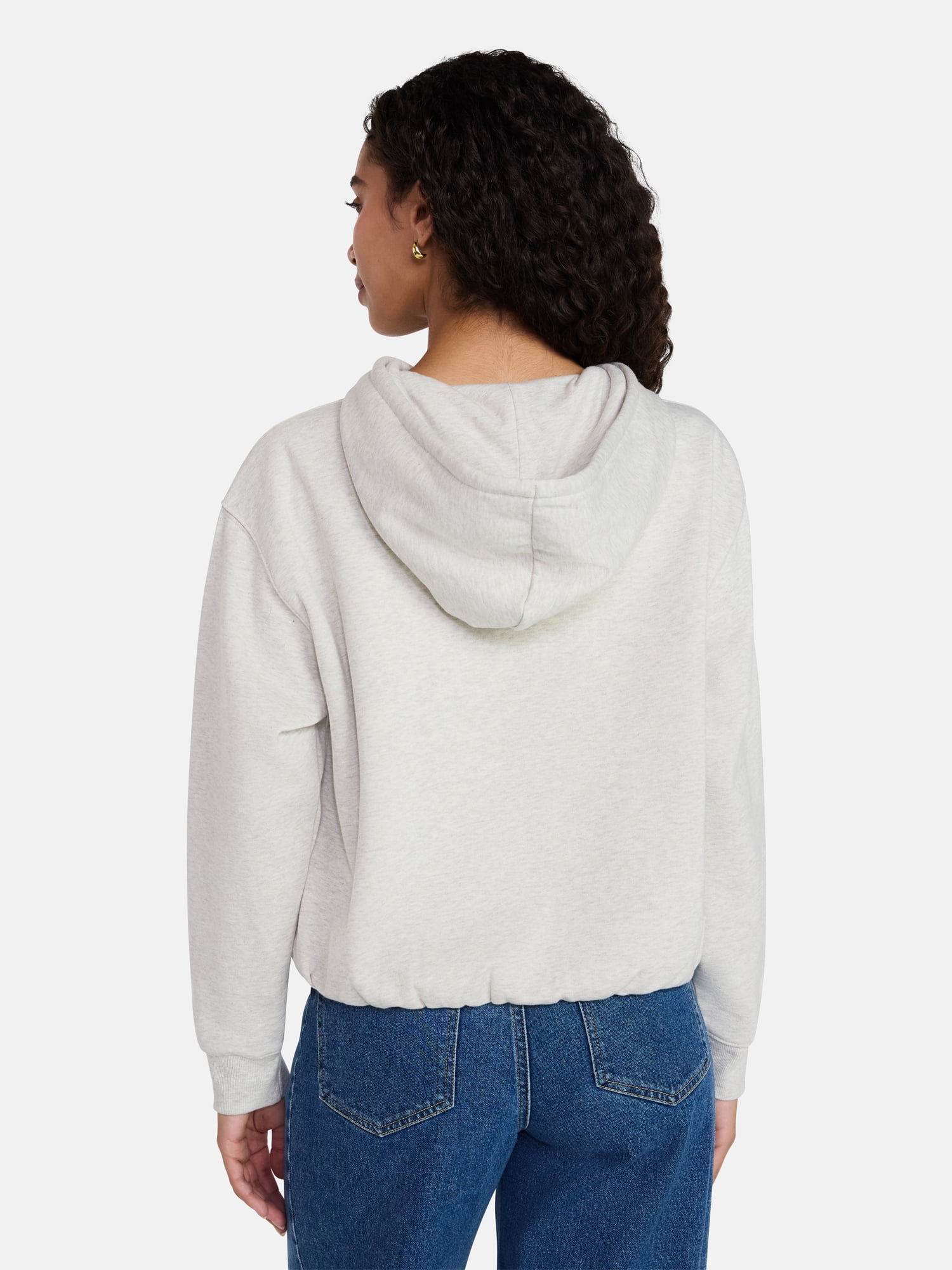 Time and Tru Women's Bubble Hem Pullover Hoodie with Long Sleeves, Size XS-XXXL