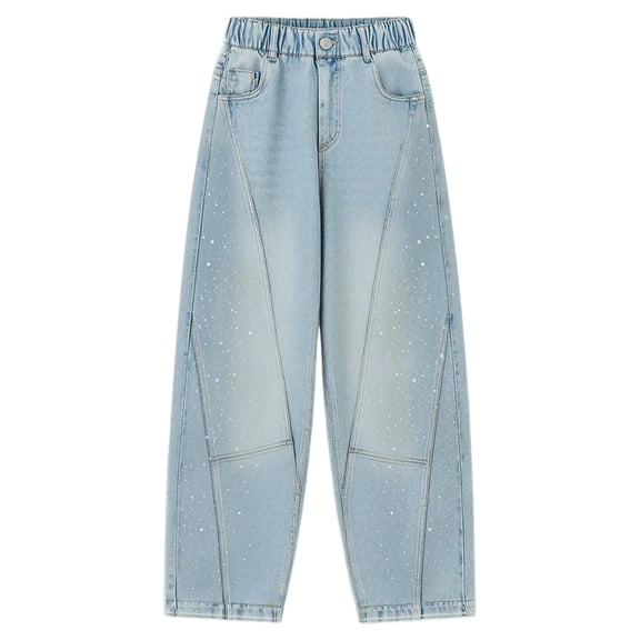 XEGLSBU Girls Jeans Size 14-16 Baggy Girls Distressed Jeans with Rhinestone Winter Lined Warm Pants Style Flared for Kids Light Blue Size 15-16 Years