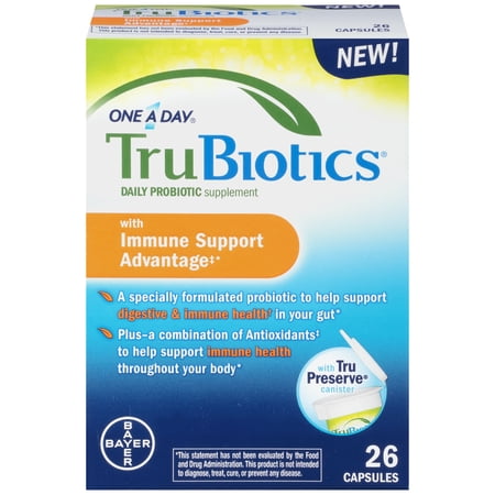 One A Day TruBiotics, Immune Support Advantage, Daily Probiotic Supplement for Digestive and Immune Health*, Contains Probiotics and Vitamins A, C, and E, 50-Capsule TruPreserve Canister