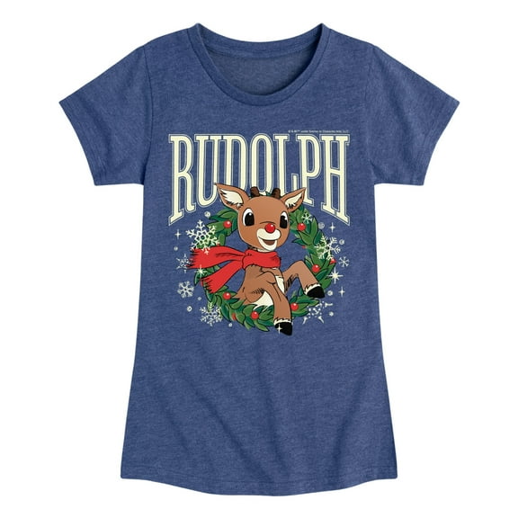 Rudolph - Rudolph Wreath Collegiate - Youth Girls Short Sleeve T-Shirt