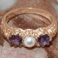 thumbnail image 5 of LBG British Made 18k Rose Gold ring with Cultured Pearl & Amethyst Womens Engagement Ring - 33 size options - Size 9.75, 5 of 7
