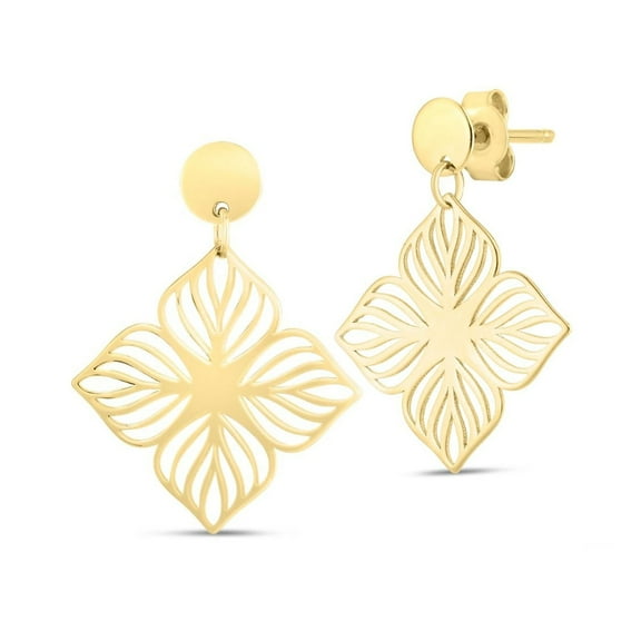 JewelStop 14K Yellow Gold Polished Finish Flower Stencil Cutout Drop Earrings with Push Back Clasp