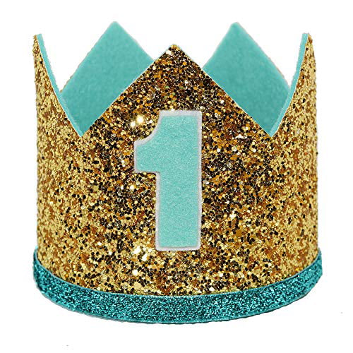 Maticr Glitter Baby Boy First Birthday Crown Number 1 Headband Little Prince Princess Cake Smash Photo Prop Tiny Royal & Silver One 