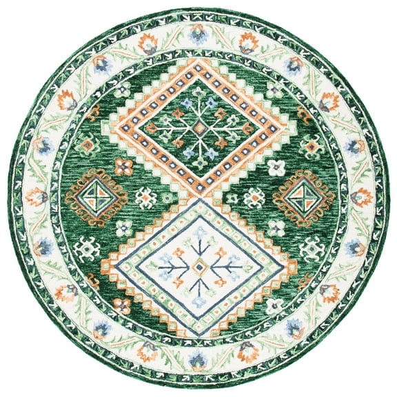 SAFAVIEH Aspen Dedrick Southwestern Wool Area Rug, Green/Ivory, 7' x 7' Round