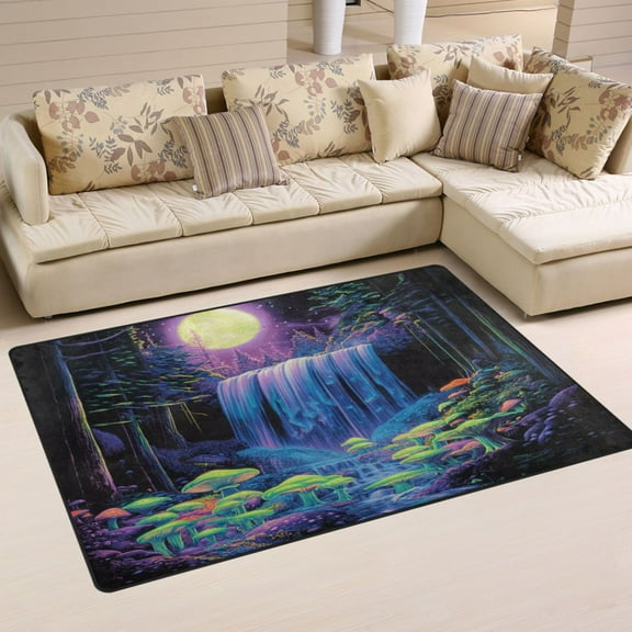 Non-Slip Area Rug 31"x20" Indoor Washable Floor Mats Carpet Printed for Living Room, Bedroom, Home Decor Neon Oversized Waterfall