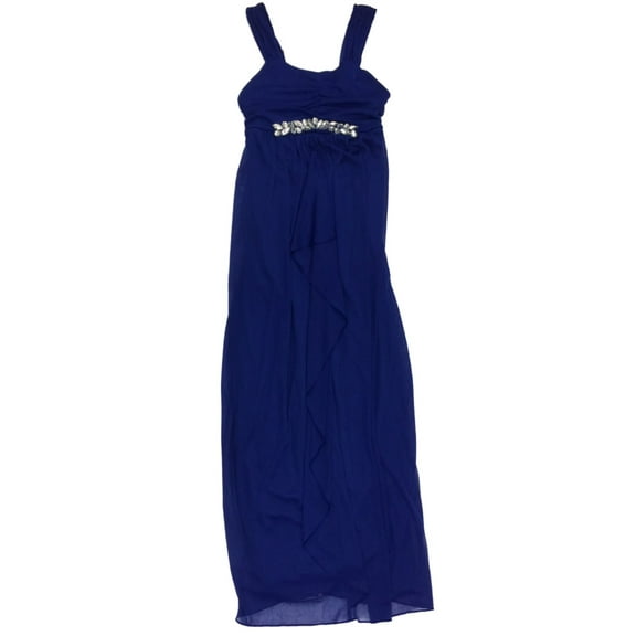 Girls Blue Sheer Tulle Jewel Embellished Waist Formal Party Flower Girl Dress