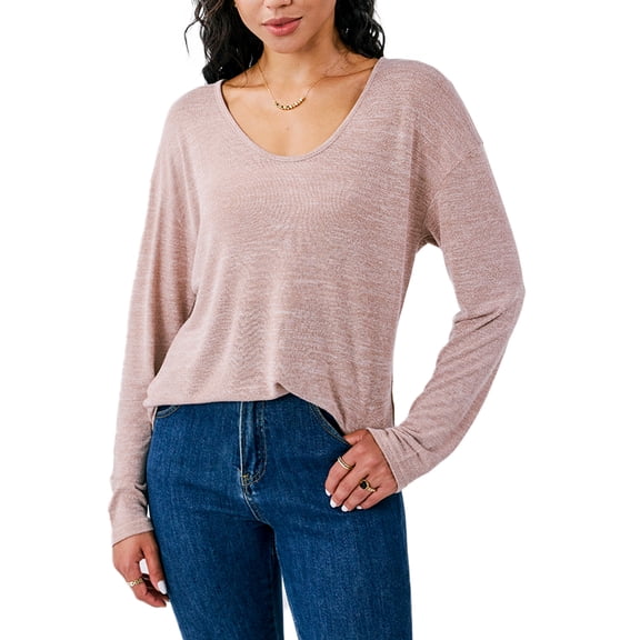 Gleelaud Women's Lace Long Sleeve shirts Casual V Neck Knit Basic Tees Blouse Khaki