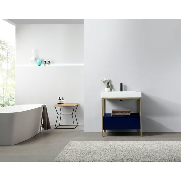 Texel 30" Navy Blue and Gold Style Freestanding Bathroom Vanity