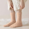 thumbnail image 2 of Women Slipper Socks Solid Color Non Coral Stockings Winter Thermal Cozy Feet Mid Tube Socks Home Sleeping Gifts,Orange, 2 of 4