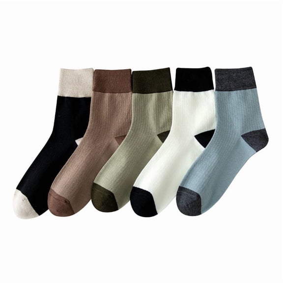GANGTU Men's Business Casual Socks, 5-Pack Cotton Blend Color-Block Ribbed Crew Socks