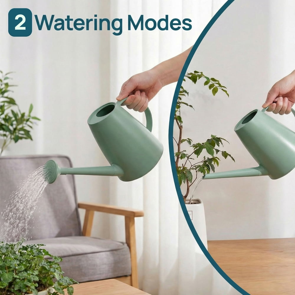 Plastic 1.8-liter Watering Can with Detachable Spout and Sprinkler Head for Easy Handling, Light Green