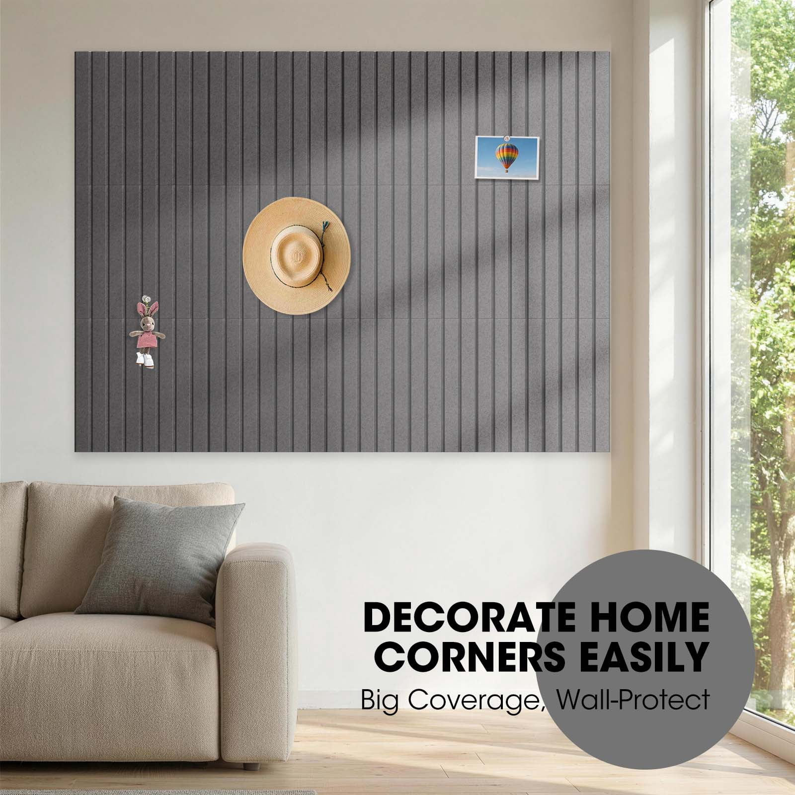 Vision Board - Cork Board for Walls, 48" x 36" | 12 Pack | Cork Board Tiles, Felt Bulletin Board, Large Corkboard, Cork Panel for Office, Felt Wall Panels, Cork Panels, Corkboard Roll (Dark Grey)