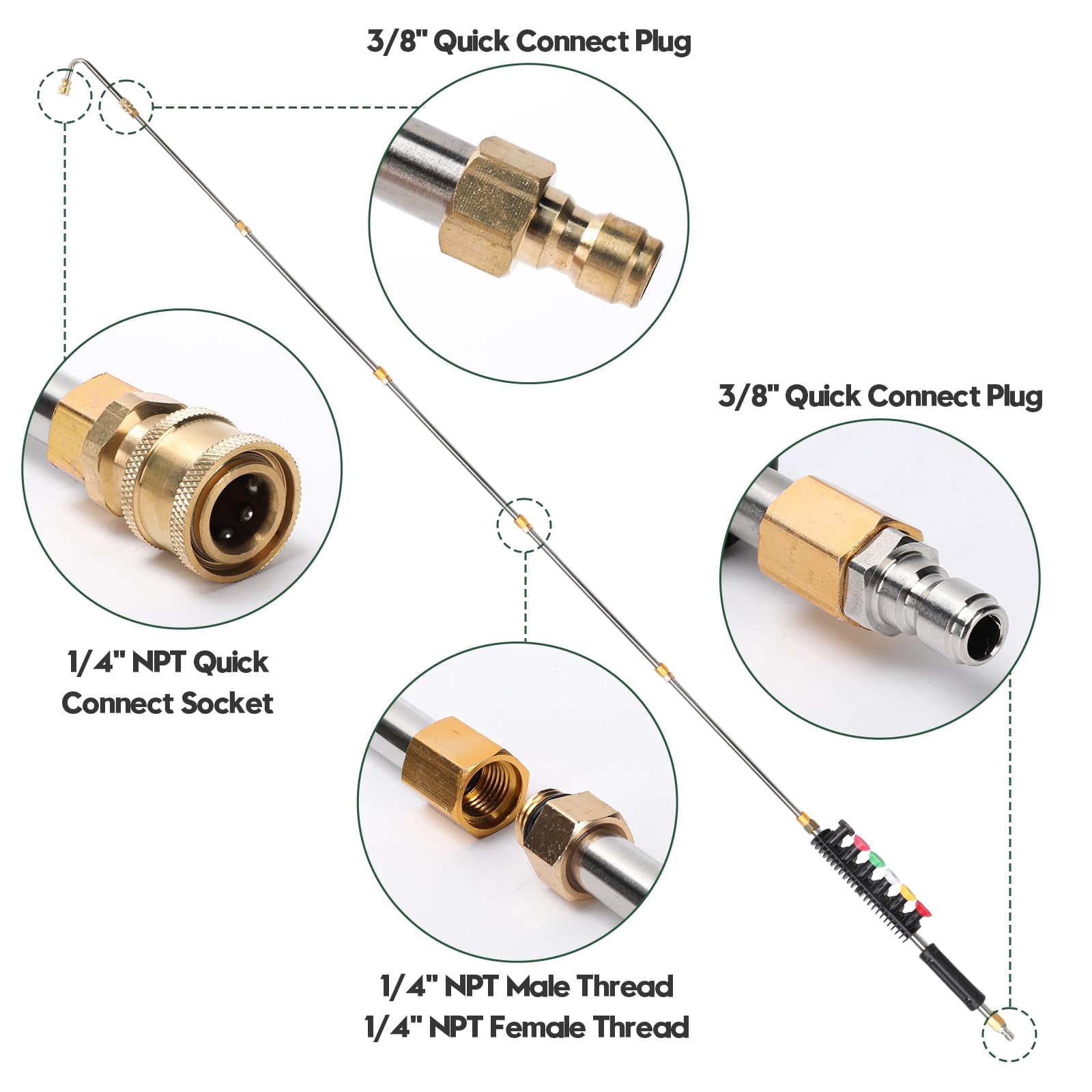 Pressure Washer Extension Wand Upgrade, 9 Pack Power Washer Lance with 6 Nozzle Tips, 30°,90°,120° Curved Rod, 1/4" Quick Connect, 4000 PSI