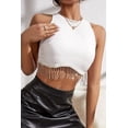 thumbnail image 5 of Rhinestone Fringe Zip Back Round Neck Cropped Top, 5 of 6