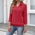 thumbnail image 6 of Lumtrix Womens Polo Shirts 3/4 Sleeve Collared Tops Business Casual Tops Collared V Neck Dressy Blouses Loose Fit Red M, 6 of 6