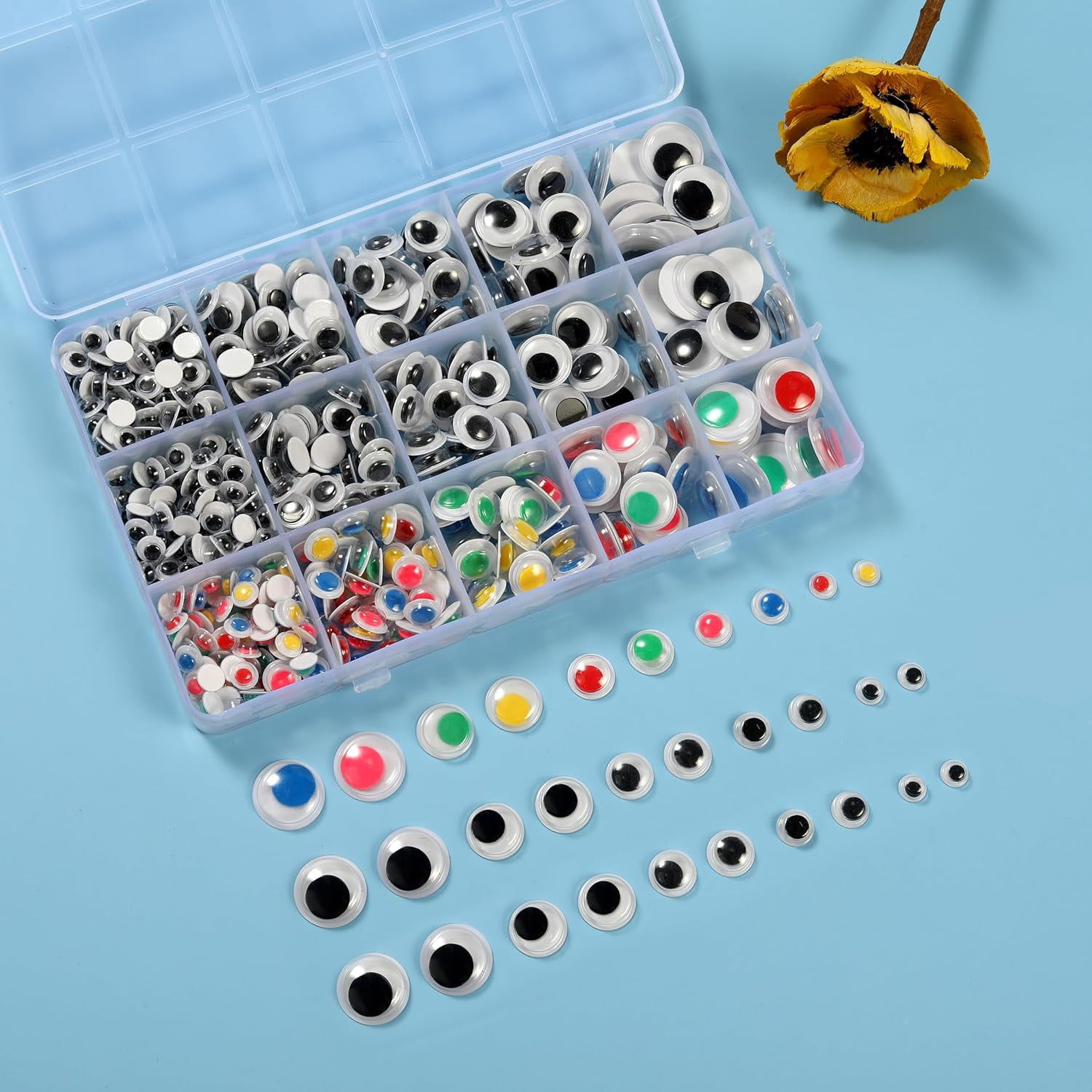 1500pcs Black and Multi Colors Wiggle Googly Eyes Self Adhesive, 6mm 8mm 10mm 12mm 15mm 20mm Small and Large Googly Eyes for Crafts
