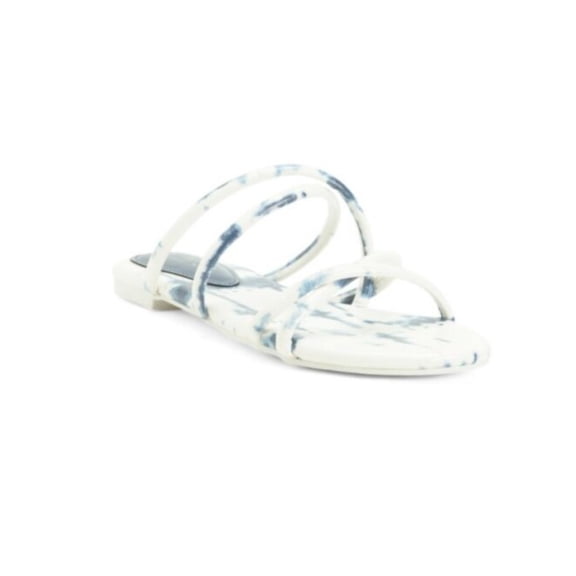 NINE WEST Womens White Multi Tie Dye Strappy Beva Round Toe Slip On Sandals Shoes 7.5 M