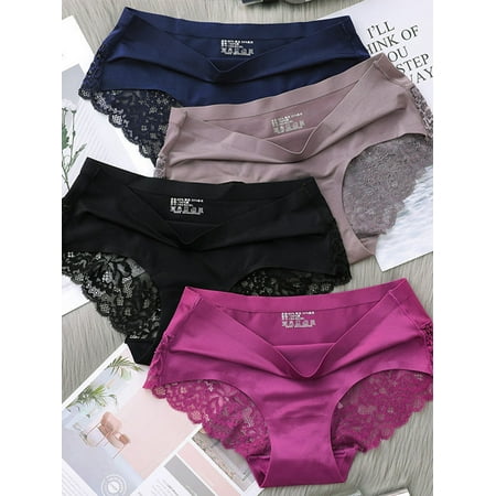 Sociala Women s Microfiber Lace Silk Seamless Panties Underwear  4-Pack