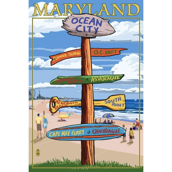 Art.com Ocean City, Maryland - Sign Destinations Art Print by Lantern Press, 24" x 36"