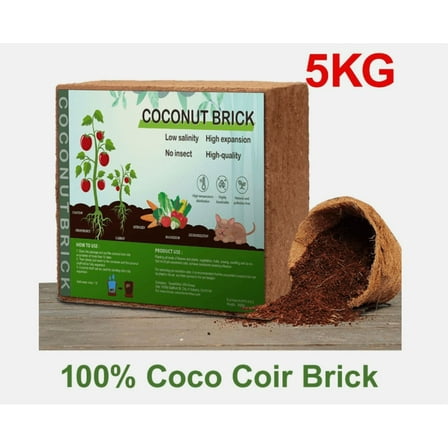 5000g (60L) Coco Fiber Coir Brick – Low Salt, Organic Soil Amendment & Growing Medium for Plants