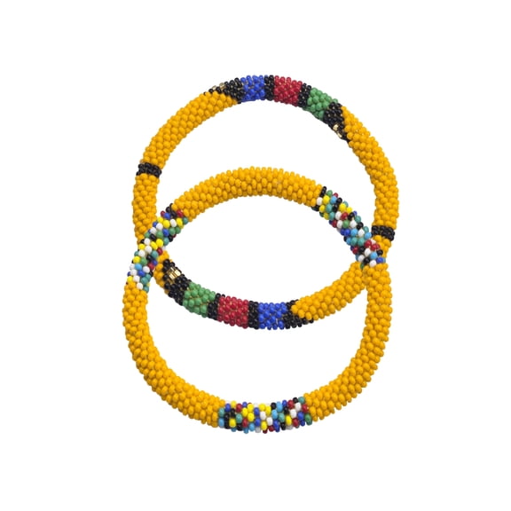 Set of 2 Handmade Boho Crochet Glass Beaded Roll-On Bracelets from Nepal | Women’s Fashion Jewelry Accessories for Daily Wear