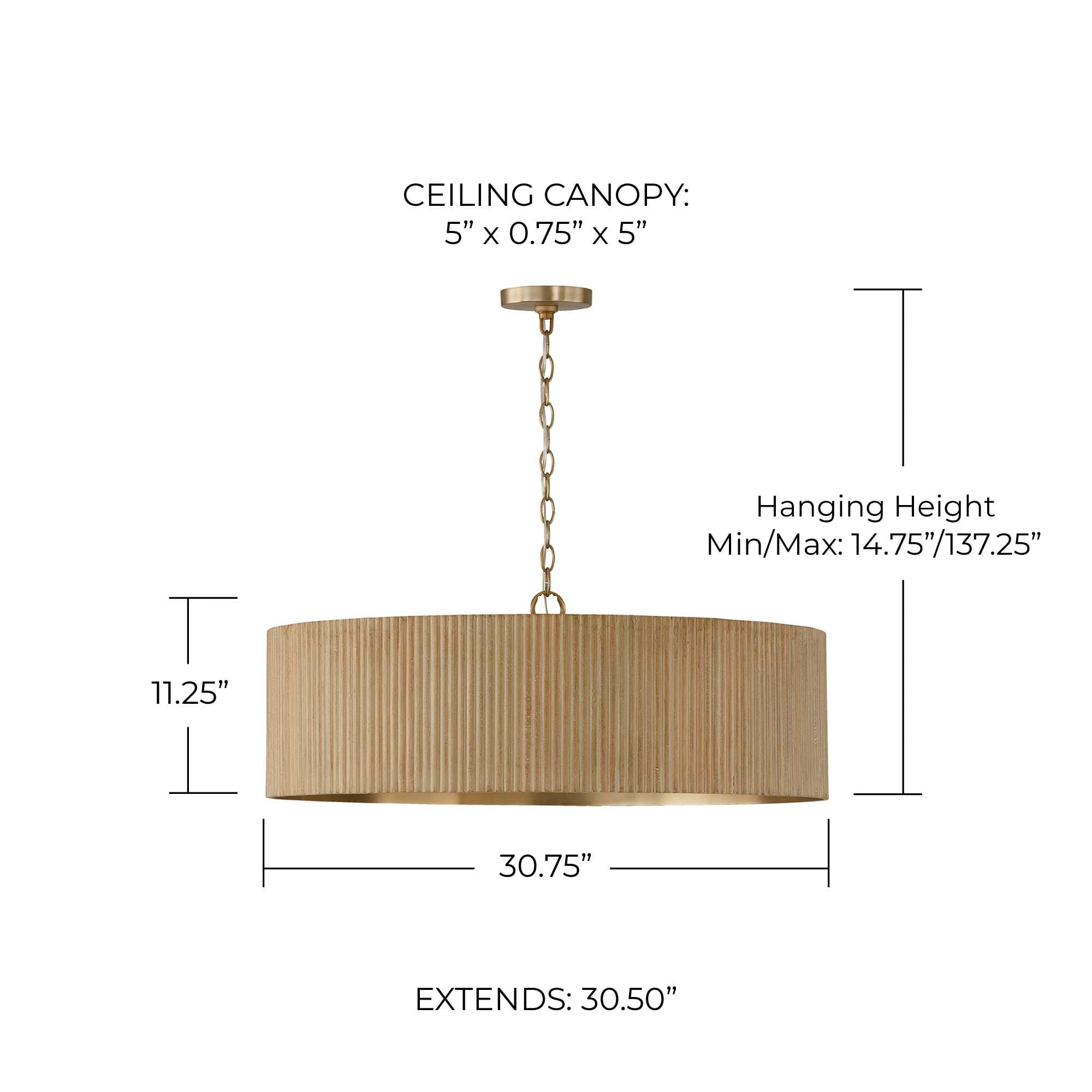 Capital Lighting 450741WS Donovan 4 Light 31" Wide Wood Pendant - White Wash / Matte Brass