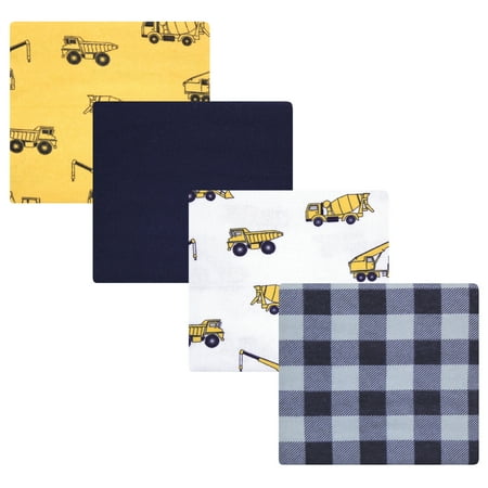 Luvable Friends Hudson Baby Flannel Receiving Blankets 4pk, Bulldozer