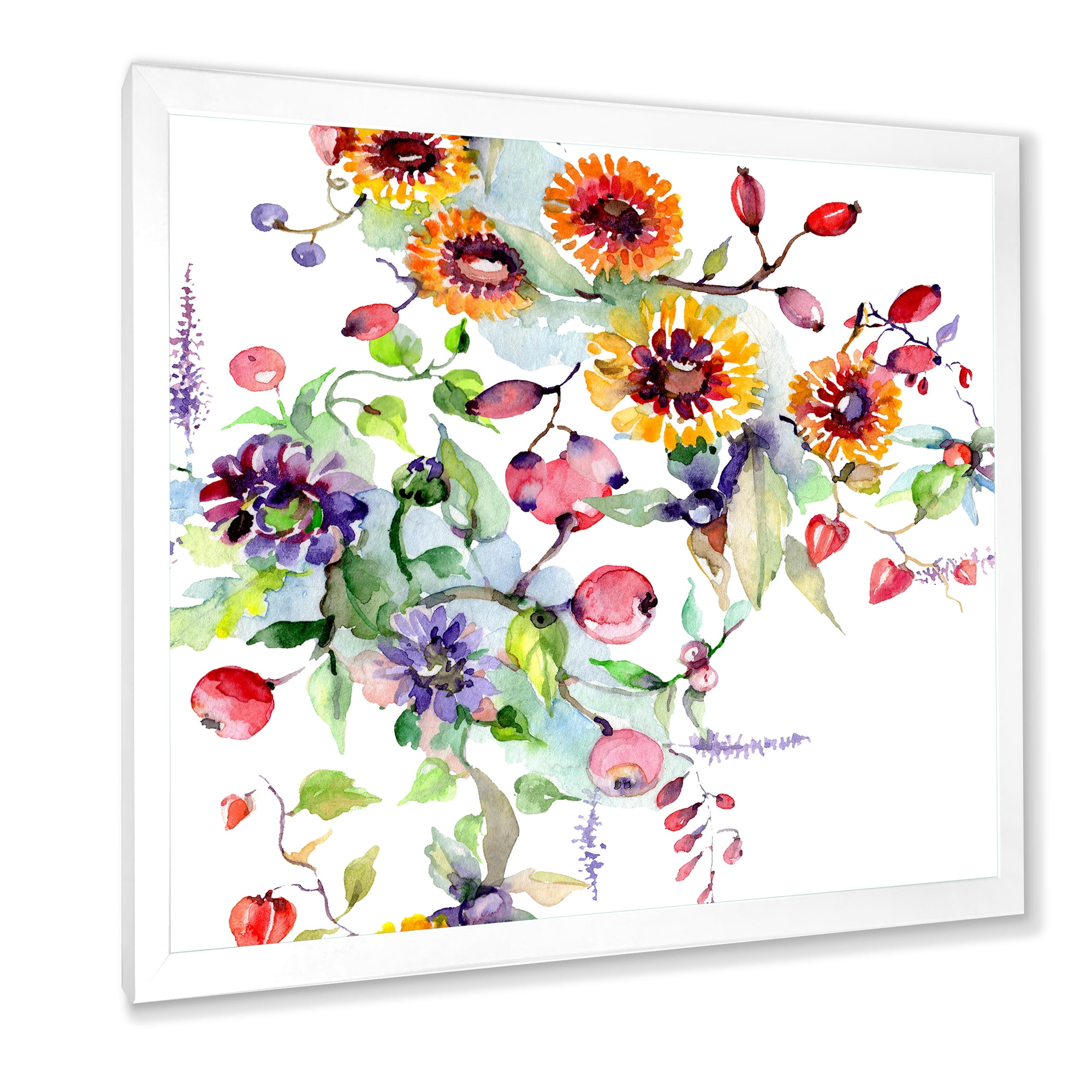 Wildflowers and Vibrant Wild Spring Leaves XI 30 in x 30 in Framed Painting Canvas Art Print, by Designart