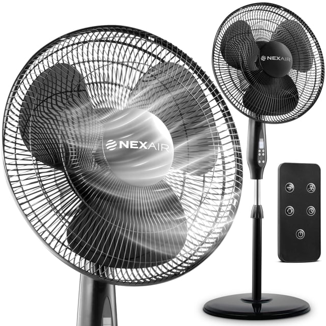 NEXAIR Ventilador oscilante de pie de pedestal de 16 pulgadas, ventilador silencioso para quirófano con control remoto, ventilador de pie de 3 velocidades para dormitorio, con altura ajustable, ventil