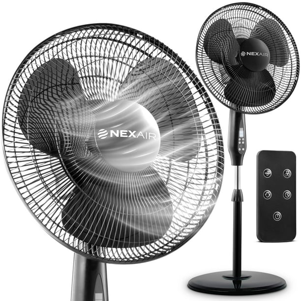 NEXAIR Ventilador oscilante de pie de pedestal de 16 pulgadas, ventilador silencioso para quirófano con control remoto, ventilador de pie de 3 velocidades para dormitorio, con altura ajustable, ventil