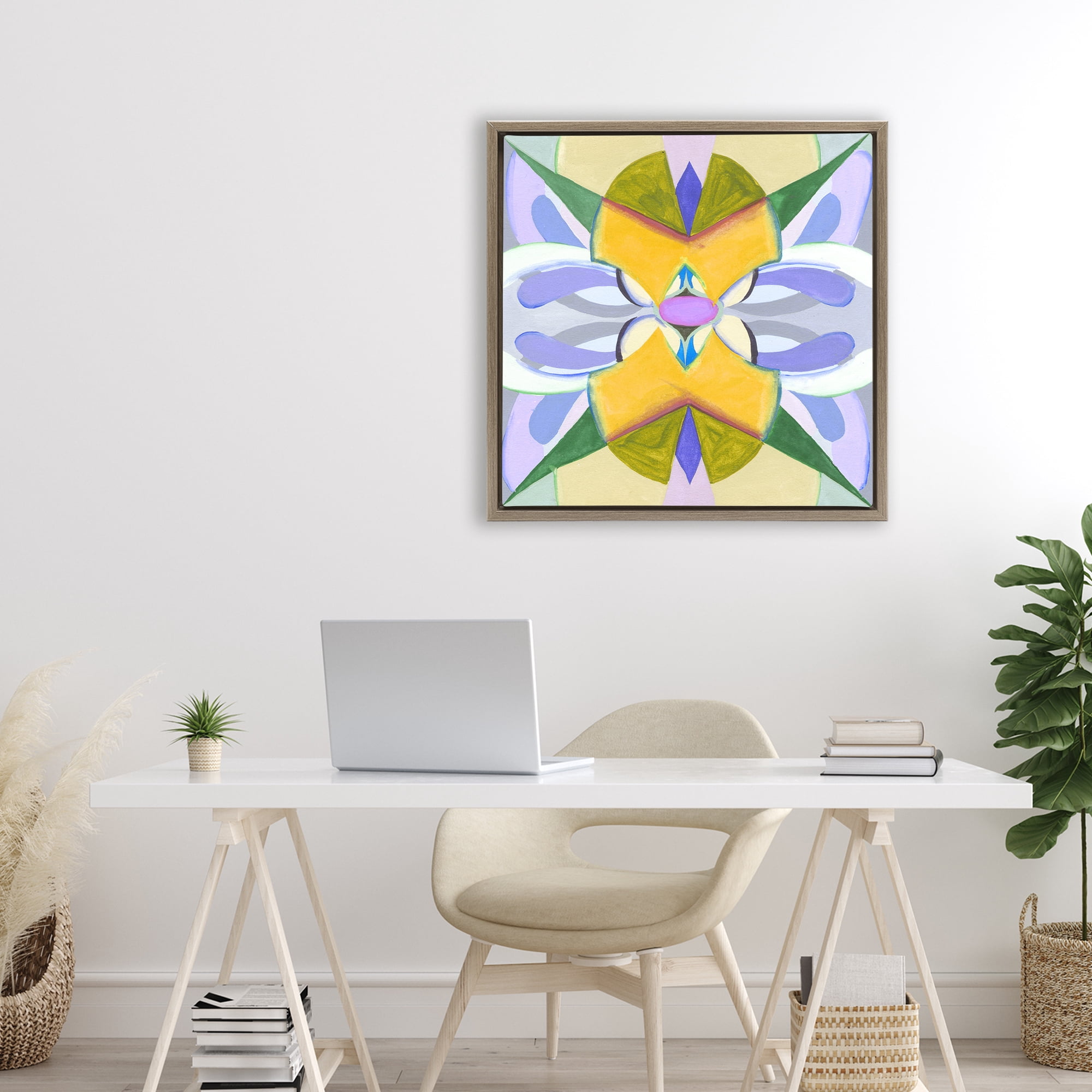 Stupell Industries Revival Kaleidoscope Symmetry Brown Framed Floater Canvas Wall Art, design by Melissa Wang