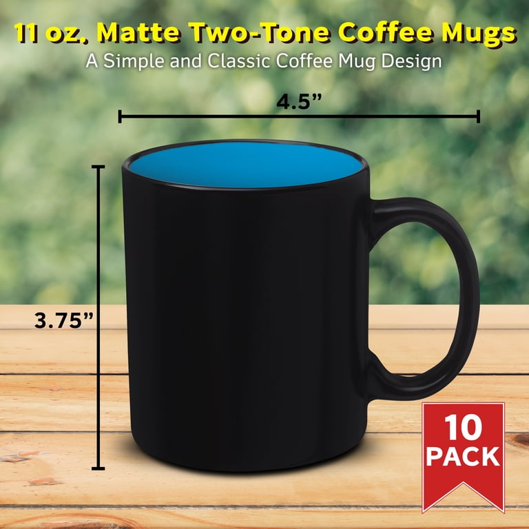 10 Matte Two-Tone Coffee Mugs Set, 11 oz. - Stoneware, Drinkware, Durable,  C-handle - Blue - Walmart.com