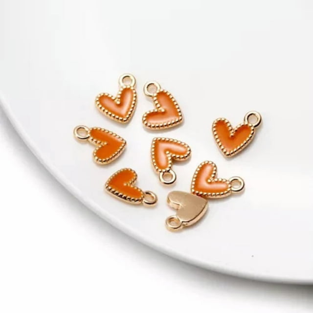 CUITING 10Pcs/Lot 9*10mm Small Colorful Alloy Heart Charms Cute Love Pendant For DIY-Orange