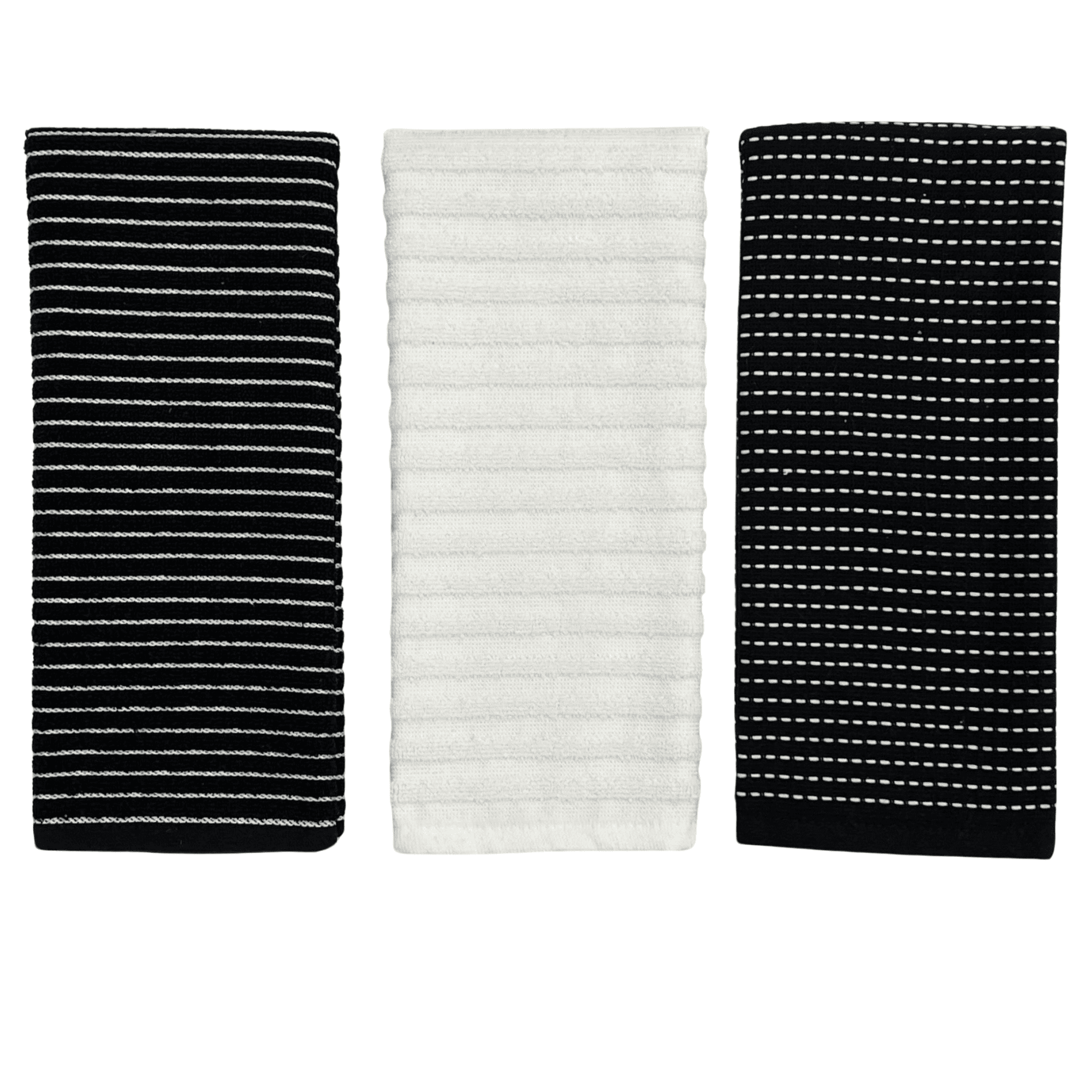 Serafina Home Oversized Black And White Kitchen Towels: 100% Cotton Soft Absorbent Assortment Ribbed Terry Loop, Set of 4 Multipurpose for Everyday Use