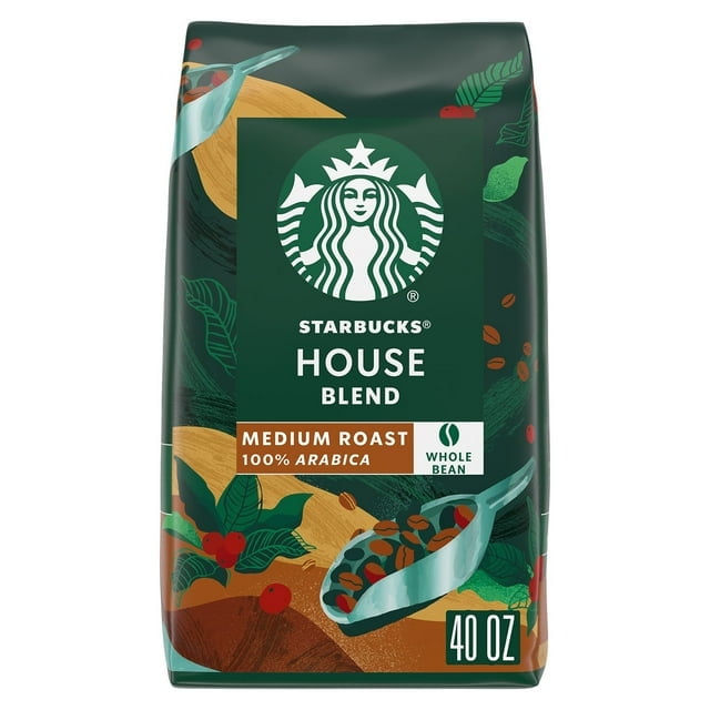 Starbucks House Blend Medium Roast Whole Bean Coffee, 40 oz. with white bowl by OMA