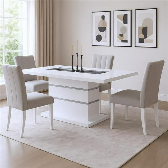 HomeRoots 564902 30.7 x 78.7 x 39.4 in. White Faux Crystals Glass & Wood Pedestal Base Dining Table