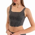 thumbnail image 2 of Women'S Square Neck Sleeveless Corset Denim Top Asymmetrical Hem High Elasticity Crop Tank Top Dark Gray XL, 2 of 9