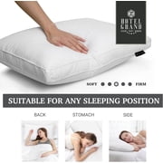 Hotel Grand Luxury Goose Feather & Down Fiber Pillows Queen Size Set of 2, Firm Support Gusseted Design, 100% Cotton Cover, No-Flat Fluffy Comfort for Side and Back Sleepers
