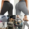 thumbnail image 6 of Women Booty Yoga Pants High Waisted Ruched Butt Lift Textured Tummy Control Scrunch Leggings, Gray-M, 6 of 10