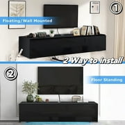 Hommpa Wall Mounted Floating TV Stand with LED Lights Modern Entertainment Center for TVs for up to 65 Media Console TV Unit with Storage Cabinets Black High Gloss for Living Room Bedroom