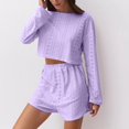 thumbnail image 4 of SAZBJOJN Pajamas for Women Set 2 Piece Simple Long Sleeve Top And Shorts Comfy Sleepwear Set Casual Soft Breathable Loose Loungewear Womens Pajama Sets Purple Size L, 4 of 4