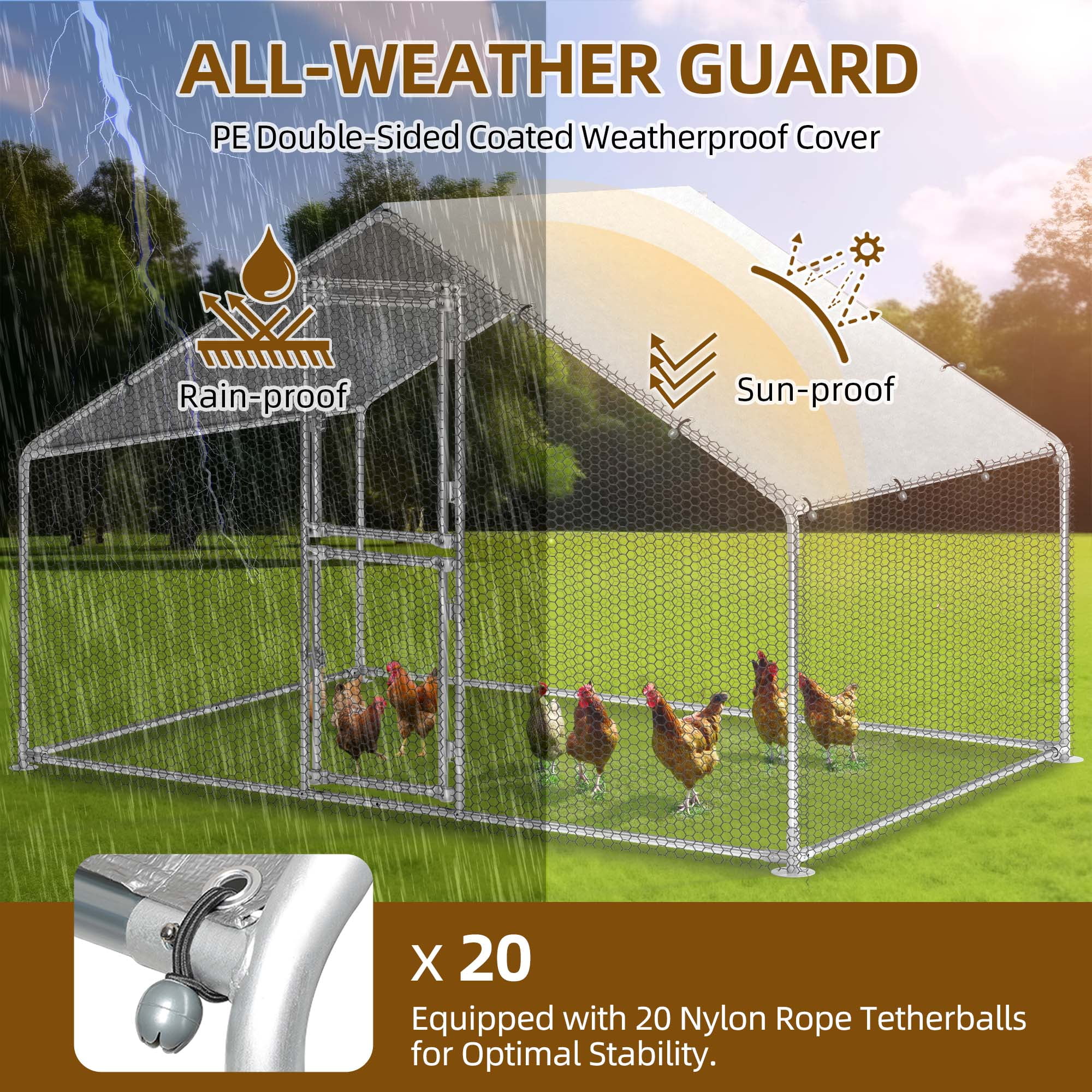 Uforic 6.6 x 9.8 x 6.4 ft ( 78.74" x 118" x 76.8" ) Outdoor Dog Kennel Outside Large Heavy Duty Shade Dog Pen Playpen Pet Dog Enclosure Crate Dog Run House with Anti-UV Cover