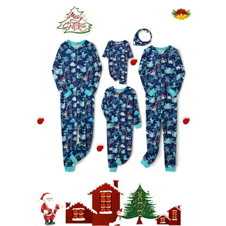 

Caitzr Christmas Family Matching Hoodie Pajamas Christmas Print Romper Long Sleeve One Piece Jumpsuit Zipper Pjs for Adult Kids Baby