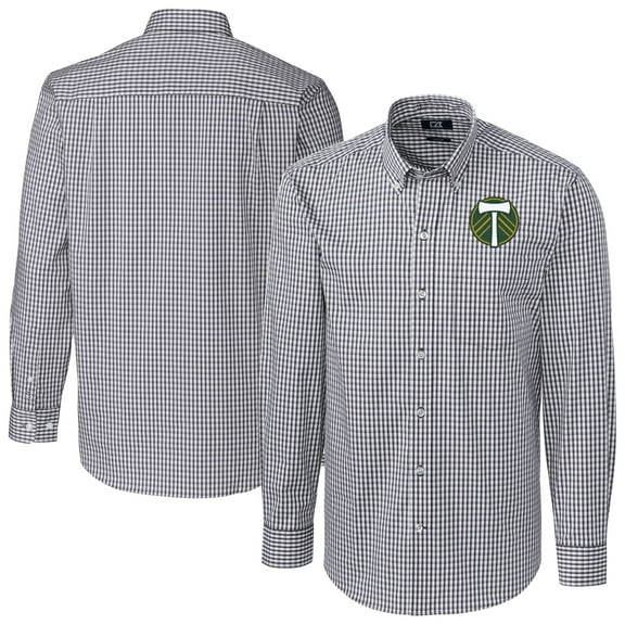Men's Cutter & Buck  Charcoal Portland Timbers Big & Tall Big & Tall Easy Care Stretch Gingham Long Sleeve Dress Shirt