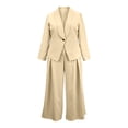 thumbnail image 4 of BODOAO Women's Dressy Pant Suit Mesh Sheer Sleeve Ruffle Blazer and Wide Leg Pants Set, Casual Work Office Business Party Matching Pantsuit Outfit for Meetings and Events Beige L, 4 of 7