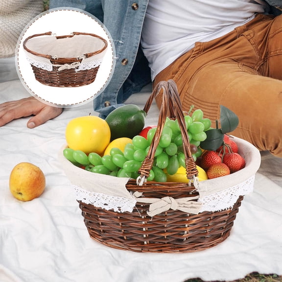 FONDOTIN Handwoven Wicker Picnic Basket, Portable Rectangular Storage Basket for Outdoor Activities and Home Decor, 1 Piece