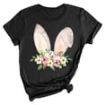 thumbnail image 2 of WNEGSTG Easter T Shirts for Women, Short Sleeve Crewneck Bunny Print Graphic Tee, Floral Round Neck Top, Black L, 2 of 3