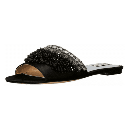 Badgley Mischka Kassandra Slide Sandal Black Satin, Size 7.5