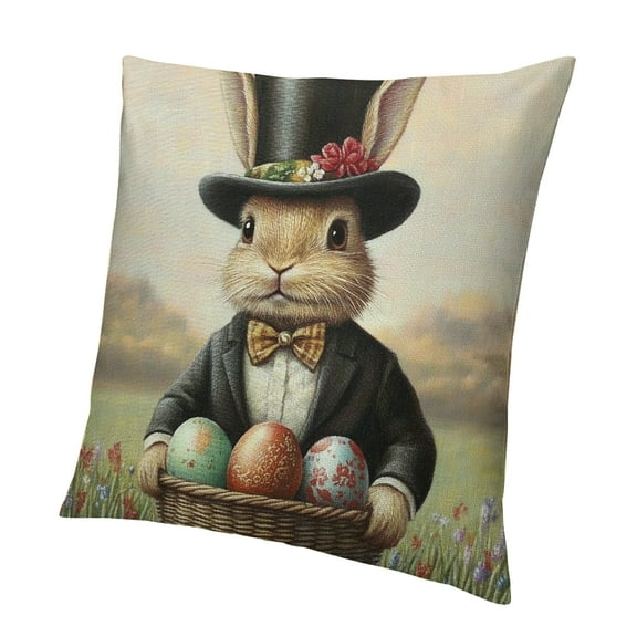 Patifu Throw Pillow Cover Easter Rabbit Stand In Field Of Vibrant Daisies Hold Basket Full Of Colorful Easter Eggs Throw Pillow Case,Home Decor Cushion Covers for Sofa Living Room Couch Bed 12x12in
