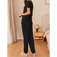 thumbnail image 3 of Avidlove Women Pajamas Set Short Sleeve Pjs Tops with Jogger Pants Loungwear 2 Piece Black Sleepwear with Pockets, 3 of 7
